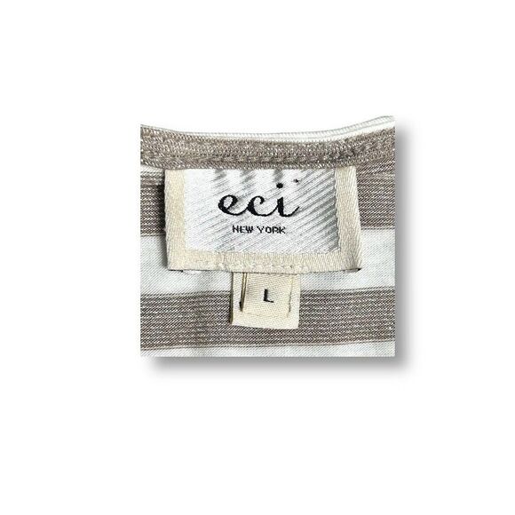 ECI NY Metallic Stripe Asymmetrical Pleated Top Beige Feminine Minimalist Size L - Picture 5 of 7